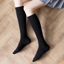 여고생 블랙 무릎 높이 양말, 여성용 니트 스타킹, 두껍고 따뜻한 양말 ...